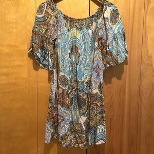 Umgee Colorful Paisley Tunic-Mini Dress-Sz L-Bell Sleeve-Boho-Gypsy-Festival‎